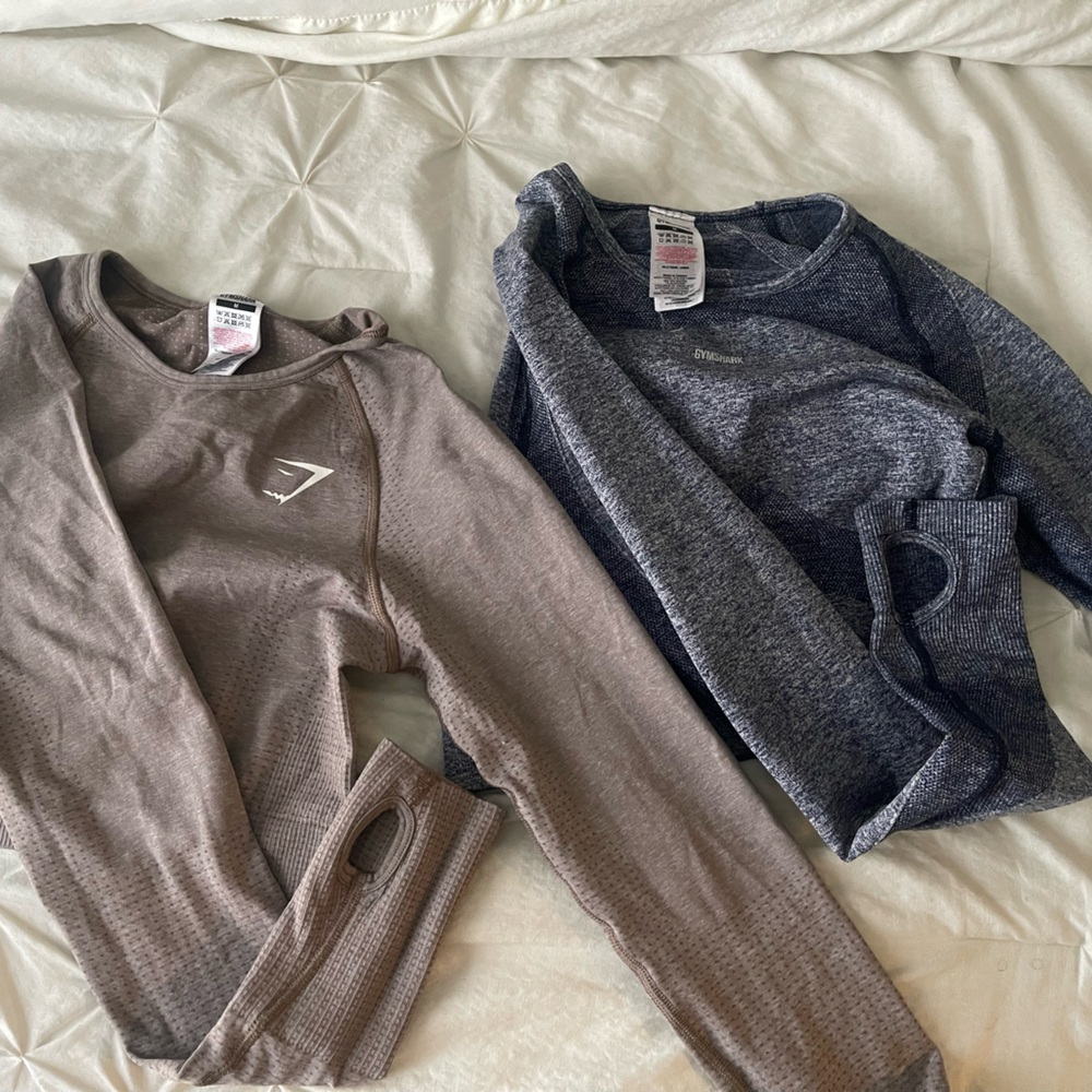 Gymshark Brown and Gray Long Sleeve Tops